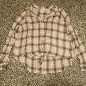 Pink/green/white tie up flannel